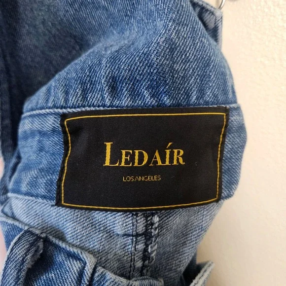 Ledair Los‎ Angeles Denim Overalls Women Blue Wide Leg Jumpsuit Size 38/S/4 - Picture 6 of 7